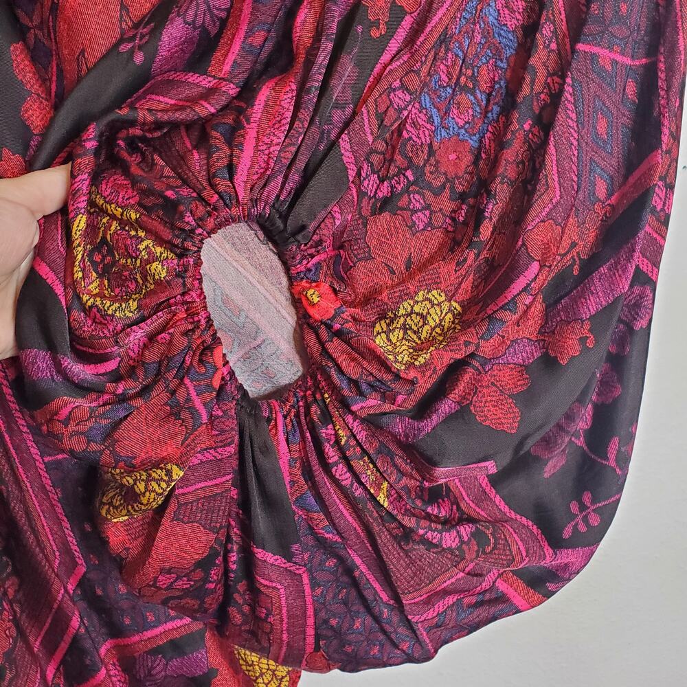 Boho Baggy Statement Garden Floral Top Vivid Dramatic Oversized Sleeves Natori - Picture 6 of 11